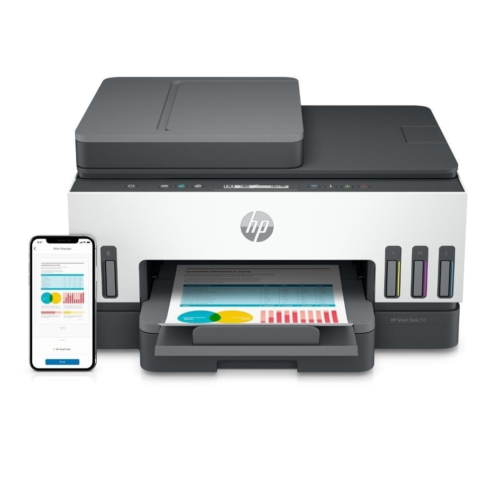 HP Smart Tank 750 All-in-One - Impresora multifunción - color - chorro de tinta - rellenable - Letter A (216 x 279 mm)/A4 (210 x 297 mm) (original) - A4/Legal (material) - hasta 13 ppm (copiando) - hasta 15 ppm (impresión) - 250 hojas - Imagen 3