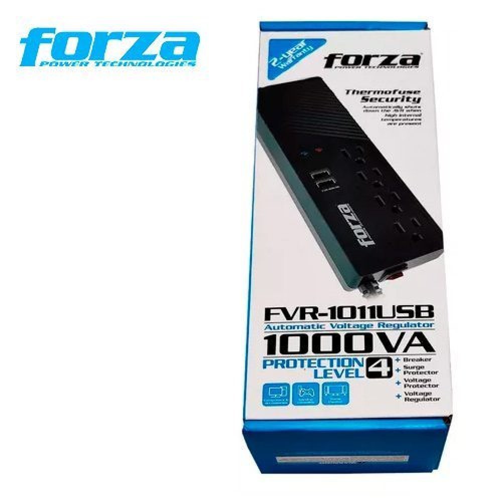 Forza FVR Series FVR-1011USB - Regulador automático de voltaje - CA 115 V - 500 vatios - 1000 VA - conectores de salida: 4 - negro - Imagen 9