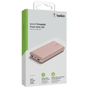 [Empaque Dañado] Belkin - Cargador portátil - 20000 mAh - 15 vatios - 3 A - 3 conectores de salida (24 pin USB-C, 2 x USB) - en el cable: USB-C - oro rosa