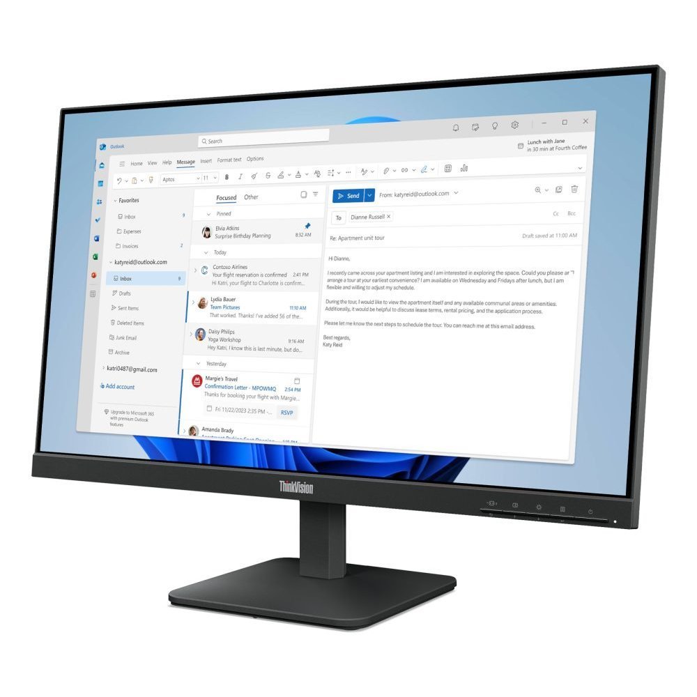Lenovo ThinkVision S24-4e - WLED - 23.8" - FHD (1920x1080) - IPS - VGA / HDMI - Raven Black -3-year warranty - Imagen 7